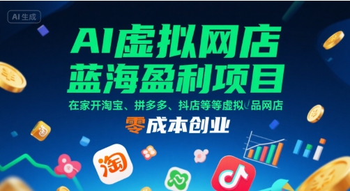 AI虚拟网店蓝海盈利项目，在家开淘宝、拼多多、抖店等虚拟品网店，零成本创业-资源教程须哥