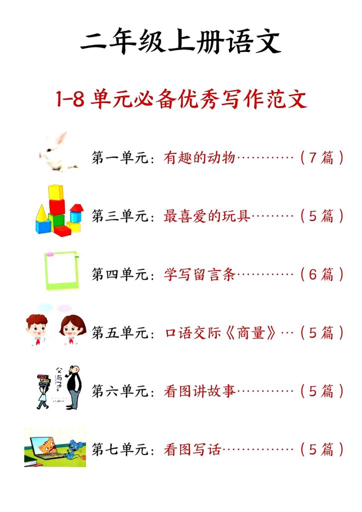 二上语文1-8单元必备优秀写作范文33篇（33页）-资源教程须哥