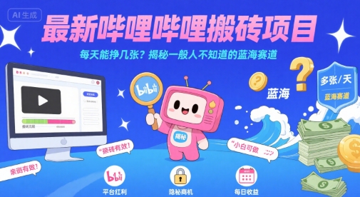 最新哔哩哔哩上B站搬砖项目，每天能挣几张？揭秘一般人不知道的蓝海赛道-资源教程须哥