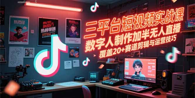 三平台短视频实战课，数字人制作加半无人直播，覆盖20+赛道剪辑与运营技巧-资源教程须哥