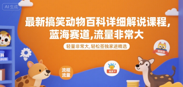 最新搞笑动物百科详细解说课程，蓝海赛道，流量非常大，轻松签独家进精选-资源教程须哥