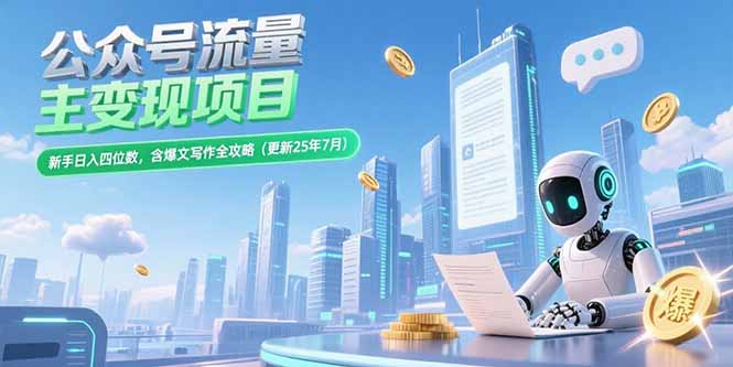 公众号流量主变现项目，新手日入四位数，含爆文写作全攻略(更新25年7月-资源教程须哥