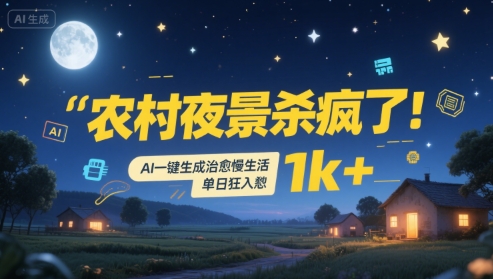 农村夜景杀疯了！AI一键生成治愈系慢生活，单日狂入1k+-资源教程须哥