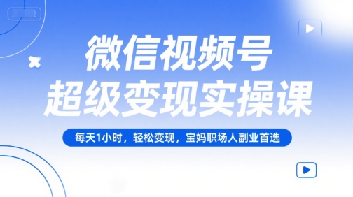 微信视频号超级变现实操课，每天1小时，轻松变现，宝妈职场人副业首选-资源教程须哥