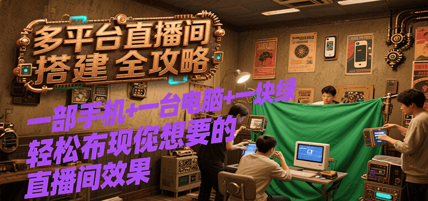 多平台直播间搭建全攻略，一部手机+一台电脑+一块绿布轻松实现你想要的直播间效果-资源教程须哥