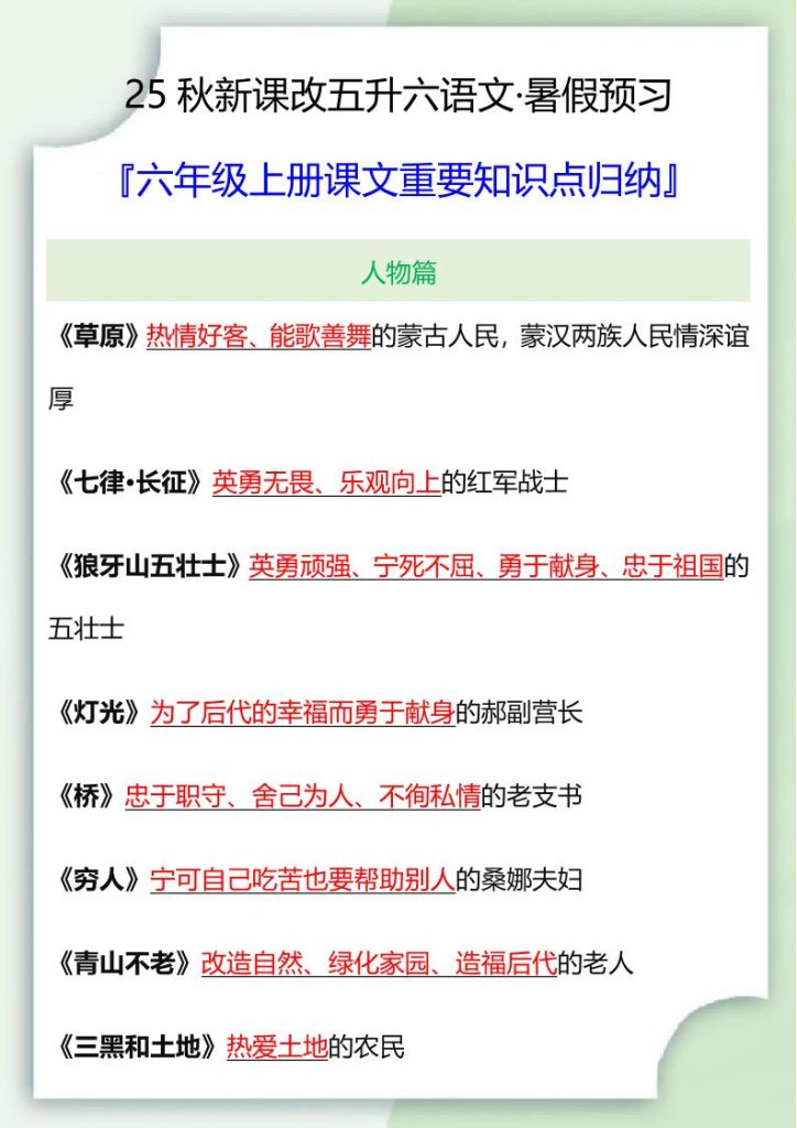 【2025秋新版】六年级语文上册课文重要知识点归纳-资源教程须哥