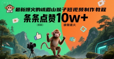 最新爆火的峨眉山猴子短视频制作教程，条条点赞10w+，谁做谁火【教程+提示词】-资源教程须哥