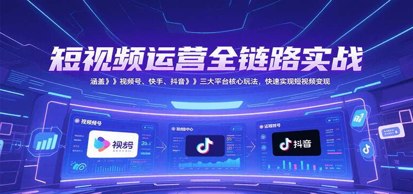 短视频运营全链路实战，涵盖视频号、快手、抖音三大平台核心玩法，快速实现变现！-资源教程须哥