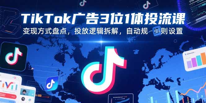TikTok广告3位1体投流课，变现方式盘点，投放逻辑拆解，自动规则设置-资源教程须哥