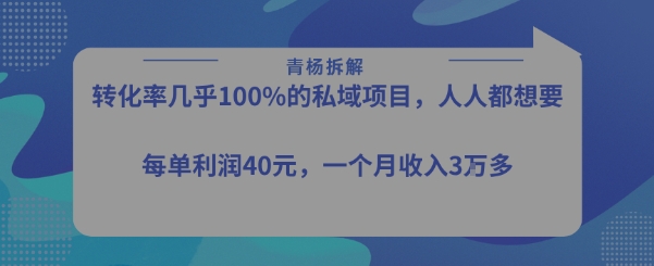 转化率最高的私域项目，每单利润40-50米，月入过1w-资源教程须哥