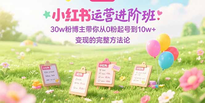 小红书运营进阶班：30w粉博主带你从0粉起号到10w+变现的完整方法论-资源教程须哥
