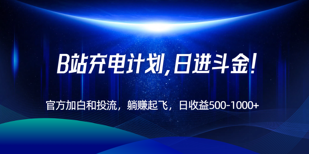 B站充电计划，官方加白和投流，躺赚起飞，日收益500-1000+！-资源教程须哥