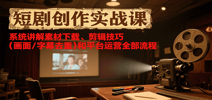 短剧创作实战课，系统讲解素材下载、剪辑技巧(画面/字幕去重)和平台运营全部流程-资源教程须哥