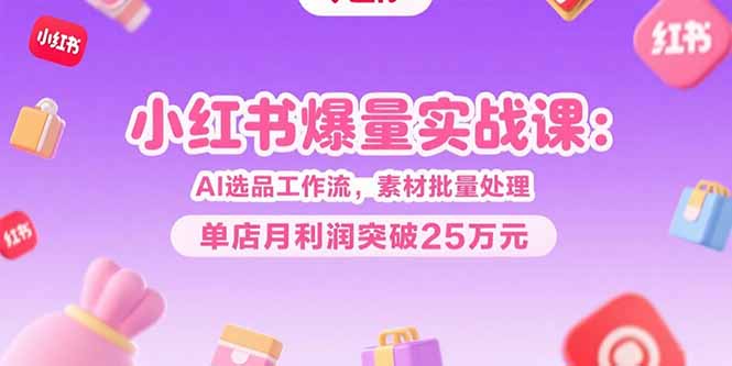 小红书爆量实战课：AI选品工作流，素材批量处理，单店月利润突破25万元-资源教程须哥