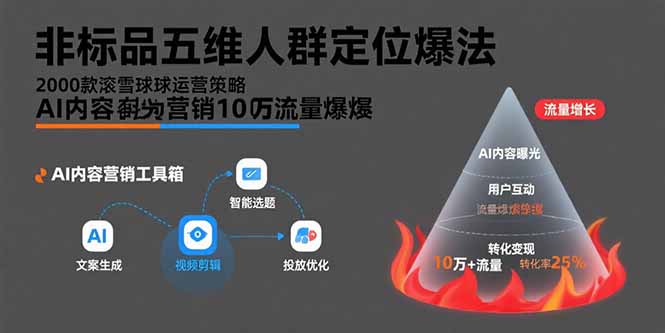非标品五维人群定位法，2000款滚雪球运营策略，AI内容营销10万流量引爆-资源教程须哥