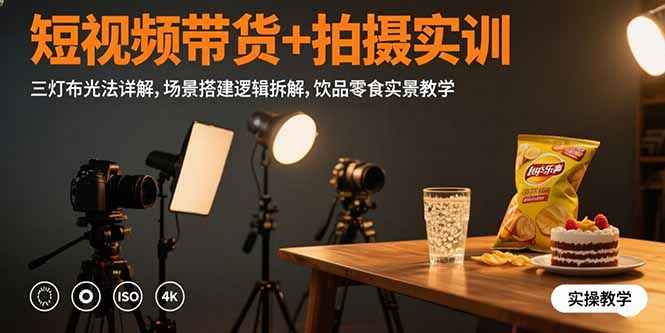 短视频带货+拍摄实训：三灯布光法详解,场景搭建逻辑拆解,饮品零食实景教学-资源教程须哥