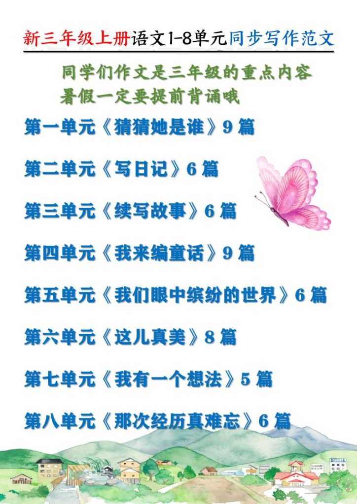 新三上语文1-8单元同步写作范文55篇（56页）-资源教程须哥