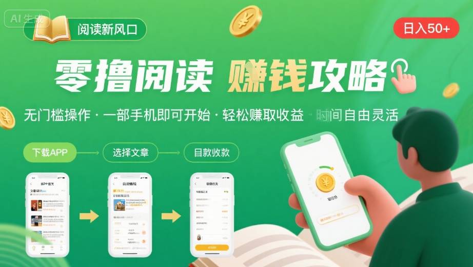 零撸阅读新风口，无门槛轻松挣，一部手机，日入 50-3张【揭秘】-资源教程须哥