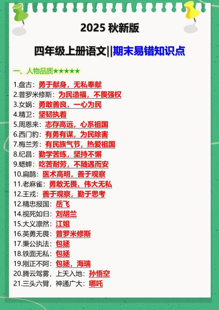 【2025秋新版】四年级上册语文‖期末易错知识点-资源教程须哥