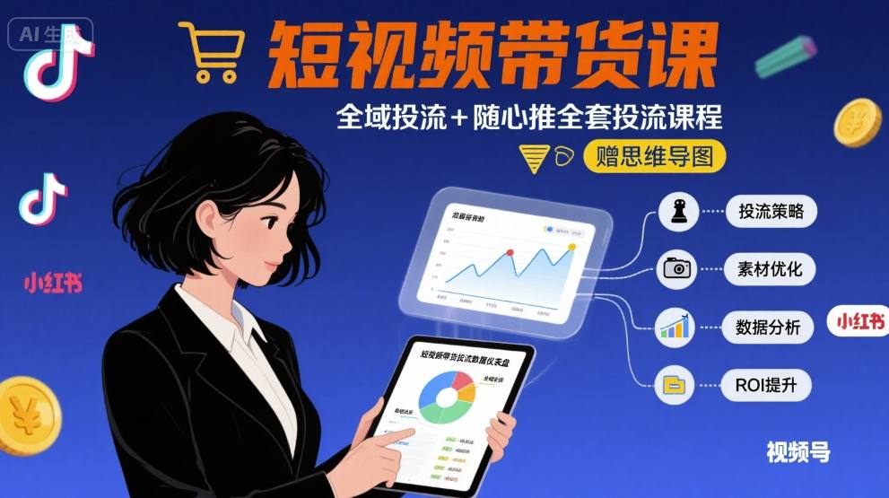 最新短视频带货课，全域投流+随心推全套投流课程+思维导图-资源教程须哥