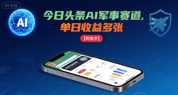 今日头条AI军事赛道，单日收益多张 ，手机可做【附指令】-资源教程须哥