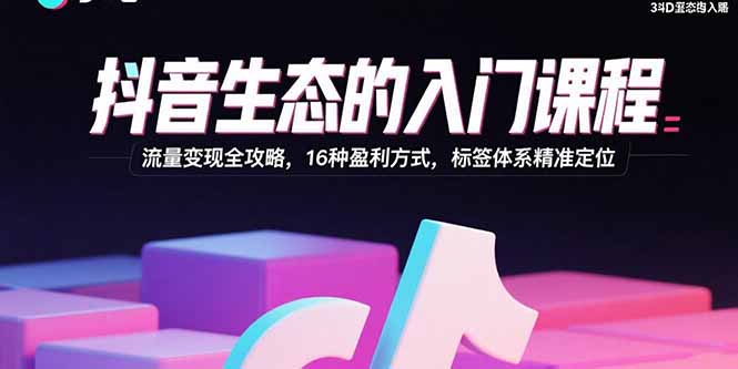 抖音生态的入门课程：流量变现全攻略，16种盈利方式，标签体系精准定位-资源教程须哥