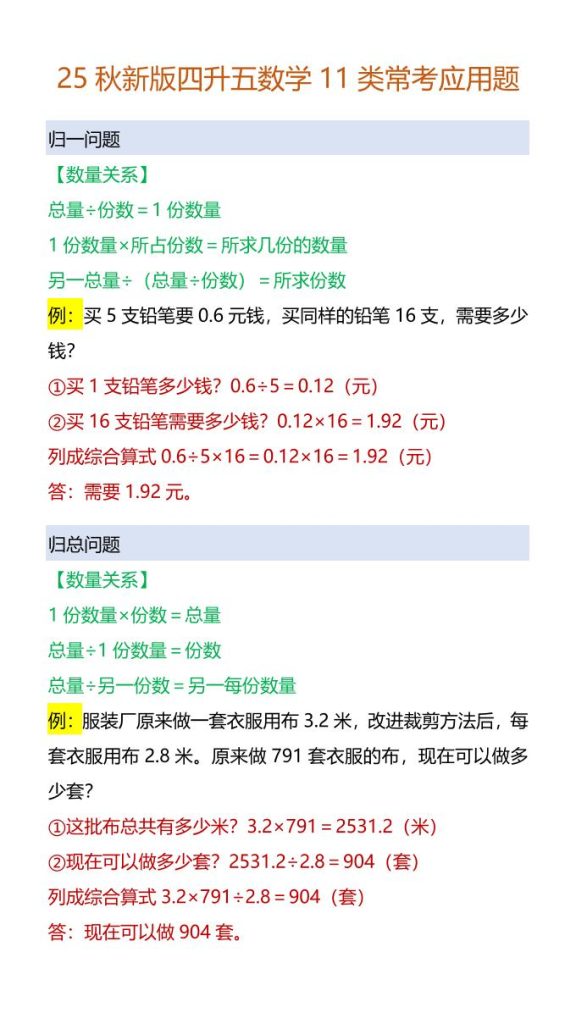 【2025秋新版】四升五数学11类常考应用题-五上数学-资源教程须哥
