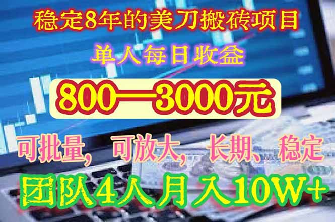 稳定8年的美刀搬砖项目，单人每日收益800—3000.团队4人月入10W+.可线下-资源教程须哥