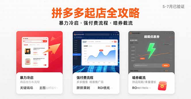 拼多多起店全攻略，暴力冷启，强付费流程，暗券截流，5-7月已验证的方法-资源教程须哥