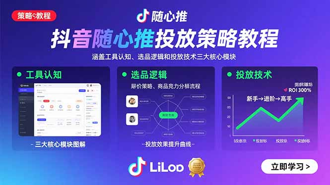 抖音随心推投放策略教程：涵盖工具认知、选品逻辑和投放技术三大核心模块-资源教程须哥