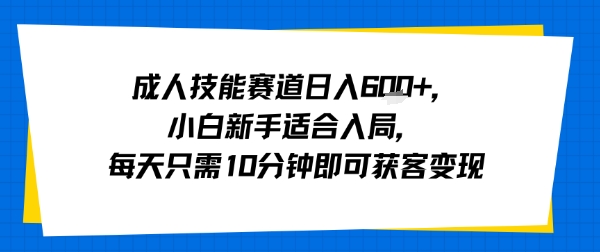 成人技能赛道日入多张，小白新手适合入局，每天只需10分钟即可获客变现-资源教程须哥