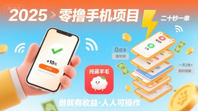 2025年零撸手机项目，二十秒一单，纯薅羊毛 一天2张+做就有-资源教程须哥