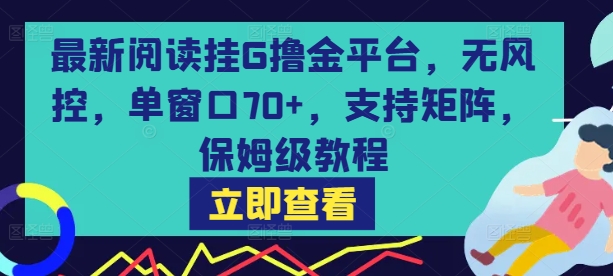 最新阅读挂G撸金平台，无风控，单窗口70+，支持矩阵，保姆级教程【揭秘】-资源教程须哥