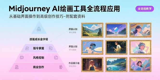 Midjourney AI绘画工具全流程应用，从基础界面操作到高级创作-附配套资料-资源教程须哥