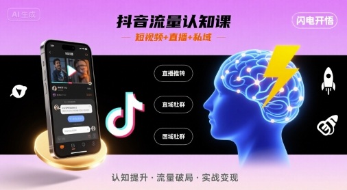 抖音流量认知课，短视频+直播+私域，认知提升，闪电开悟-资源教程须哥