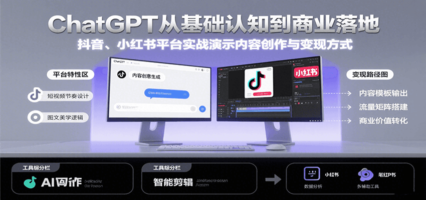 ChatGPT从基础认知到商业落地，实战演示抖音、小红书等平台的内容创作与变现-资源教程须哥
