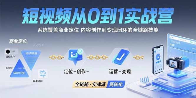 短视频从0到1的实战营：系统覆盖商业定位,内容创作到变现闭环的全链路技能-资源教程须哥