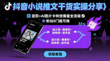抖音小说推文干货实操分享，混剪+AI图片卡特效爆量全流程，0粉丝0门槛可做-资源教程须哥