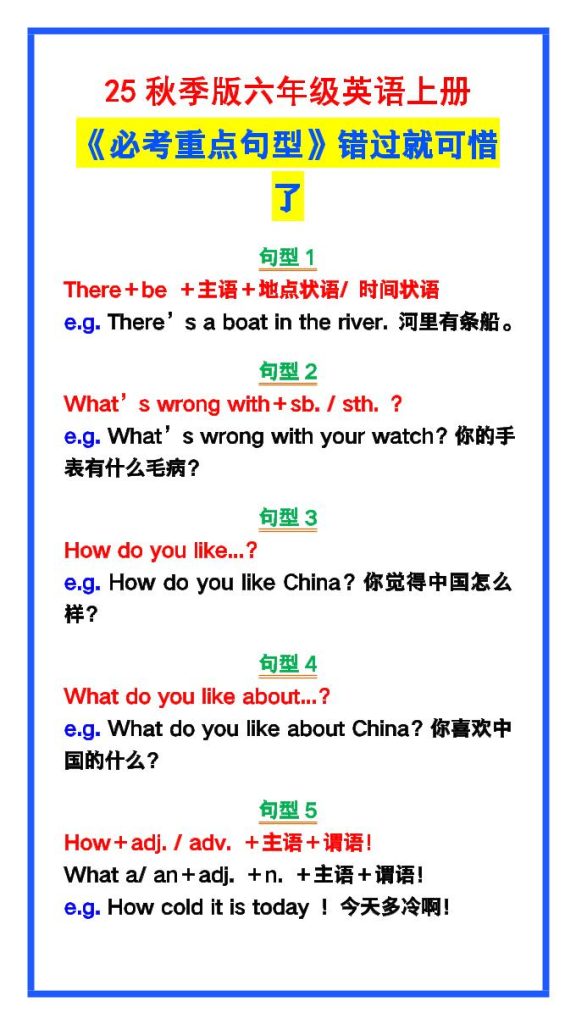 【2025秋新版】六年级英语上册《必考重点句型》错过就太可惜了！-资源教程须哥