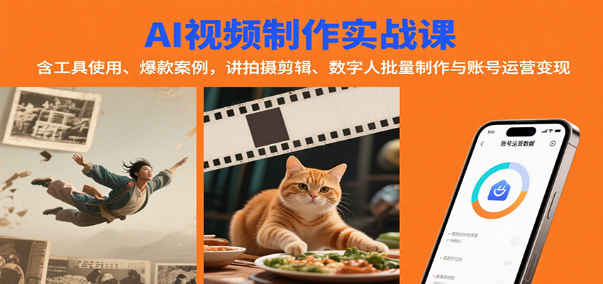 AI视频制作实战：含工具使用、爆款案例，讲拍摄剪辑、数字人批量制作与账号运营变现-资源教程须哥