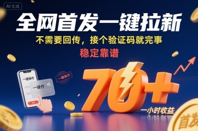 全网首发一键拉新项目，不需要回传，接个验证码就完事，稳定靠谱，一小时收益70+【揭秘】-资源教程须哥