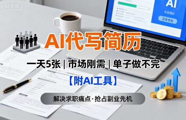 AI代写简历，一天5张，今年找工作难，市场刚需，单子做不完【附AI工具】-资源教程须哥