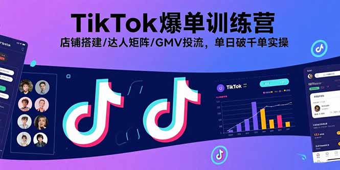 TikTok爆单训练营，店铺搭建/达人矩阵/GMV投流，单日破千单实操-资源教程须哥