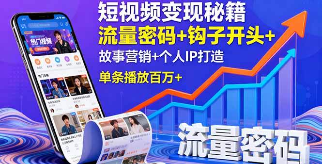 短视频变现秘籍，流量密码+钩子开头+故事营销+个人IP打造，单条播放百万+-资源教程须哥