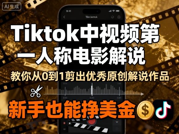 Tiktok中视频第一人称电影解说，教你从0到1剪出一个优秀的原创解说作品，新手也能挣美金-资源教程须哥