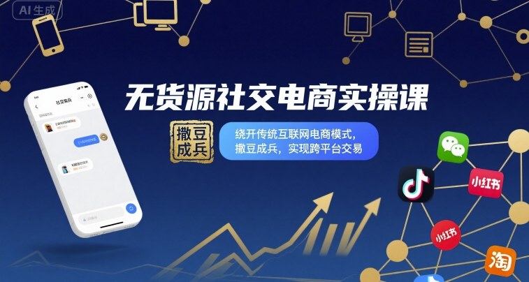 无货源社交电商实操课，绕开传统互联网电商模式，撒豆成兵，实现跨平台交易-资源教程须哥