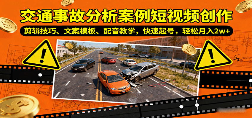 交通事故分析案例短视频创作，剪辑技巧、文案模板、配音教学，快速起号，轻松月入2w+-资源教程须哥