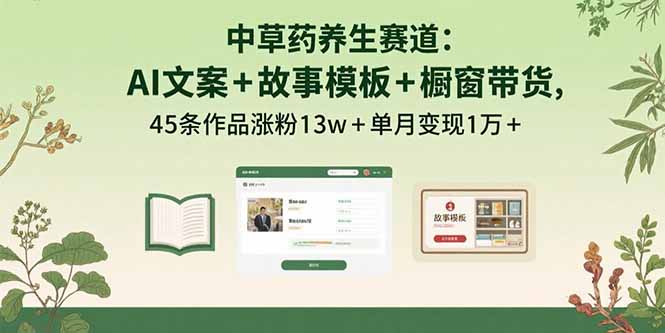 中草药养生赛道：AI文案+故事模板+橱带货，45条作品涨粉13w+单月变现1万+-资源教程须哥