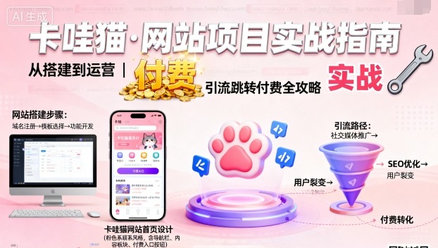 卡哇猫·网站项目，网站搭建与运营以及引流跳转付费-资源教程须哥