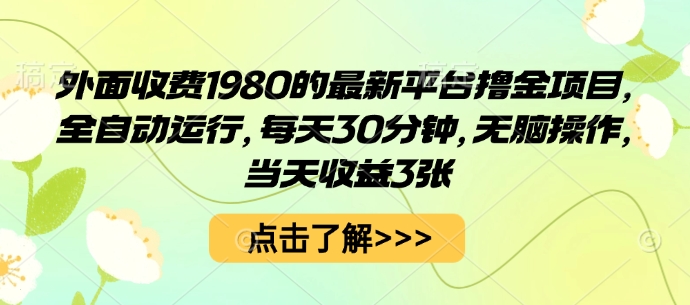 外面收费1980的最新平台撸金项目，全自动运行，每天30分钟，无脑操作，当天收益3张【揭秘】-资源教程须哥